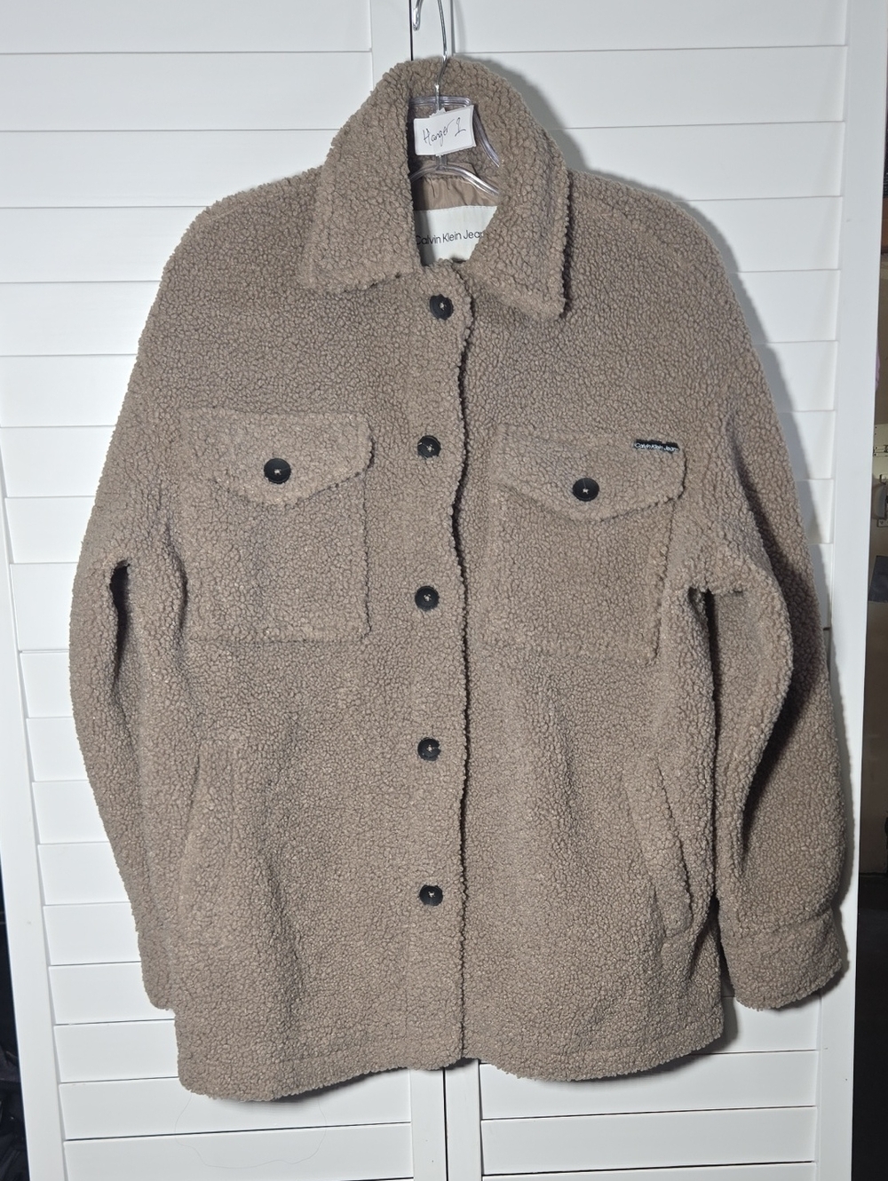 Calvin Klein Jeans Taupe Sherpa Button-Up Jacket